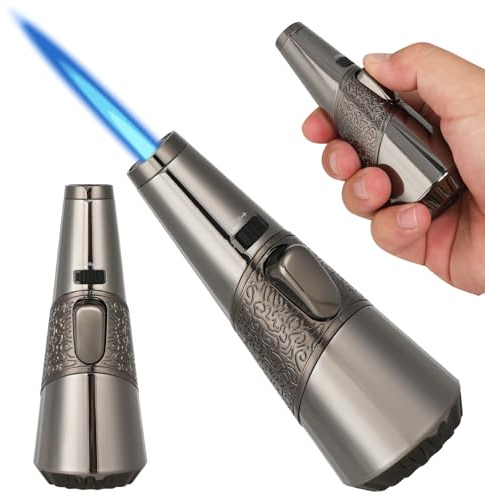 Refillable Butane Torch Lighter with Adjustable Flame – 2500°F Culinary Kitchen Torch for Crème Brûlée, BBQ, Searing, Baking, Welding – Safety Lock, Tapered Design, Gift for Men