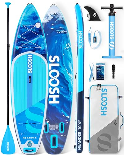 SLOOSH Tabla de Paddle Surf Hinchable, 10'6 Stand-Up Paddle con Accesorios Premium, Cubierta de EVA Antideslizante, Bolsa de Transporte con Bomba, Meander Sup para Jóvenes & Adultos, Oleada Oceánica