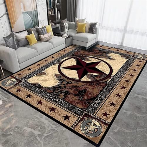 Western Area Rug 6x8ft,Rustic Barn Texas Star Rugs Ultra-Thin Washable Throw Carpet Indoor Non Slip Accent Floor Mats for Bedroom,Dining Room,Laundry Room,Office (Color Group-A)