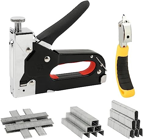Upholstery Staple Gun Heavy Duty, 3 in 1 Staple Gun Kit with 1200 Staples, Stapler Remover, Manual Stapler Gun for Wood, Crafts, Carpentry, Decoration DIY