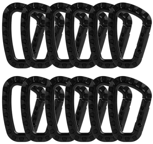 Annlpoy 12 moschettoni D in plastica nera Dimensioni: 8,3 cm x 5,5 cm, leggeri e durevoli per attività all'aperto