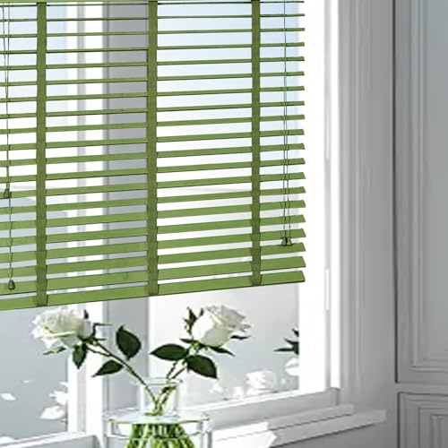 Holzjalousie für Fenster & Türen 40cm 60cm 73cm 88cm 100cm 120cm Sichtschutzrollos & jalousien Anpassbar Sonnenschutz Thermo vorhänge für innen Horizontal Jalousette(Grün)