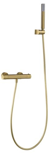 MIICE Rubinetteria Termostatica Doccia con Manico e Flessibile Rubinetteria Bagno con Sistema Termostatico per Regolare la Temperatura Acqua Automatica (Oro Opaco)