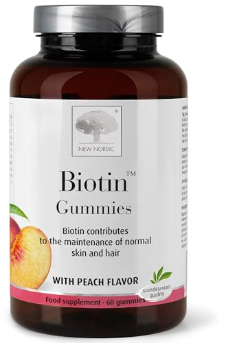 New Nordic Biotin Gummies, Biotin Supplement for Skin and Hair, Peach Flavour, 60 Count