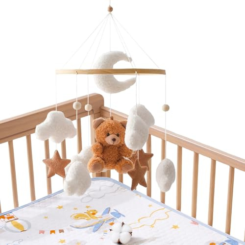 Jukeoiu Baby för spjälsäng, stjärna moln björn spjälsäng, upphängningsbar sensorisk leksak, 360 graders rotation för sovrum tak fönster vägg barnsäng förskolebarn flickor pojkar