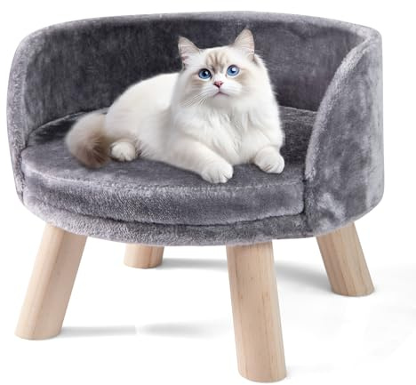 Maxmass Elevated Pet Sofa Bed, Dog Couch with Removable Cushion and Sturdy Wood Legs, Pet Lounge Chair for Dogs Cats (Grey, 42 x 42 x 33 cm)