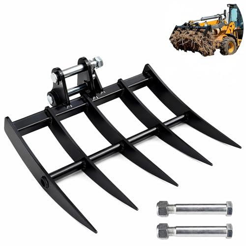 Rastrillo para Miniexcavadora 0,8–1,8T - Implemento para Excavadora Compacta para Nivelación de Suelo, Limpieza de Terreno y Retirada de Escombros, Orificio 25 mm