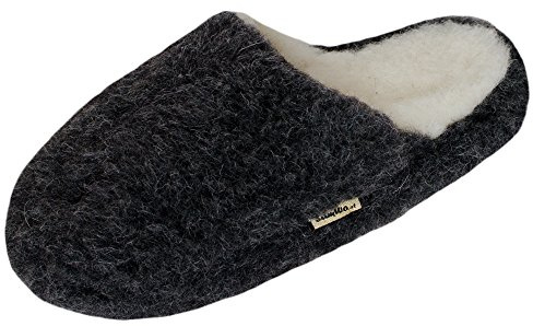 SamWo, Pantoufles Wellness en laine de mouton - Semelle douce antidérapante - 100 % laine mérinos - Taille 35-42 - Noir - charbon, 43/44 EU