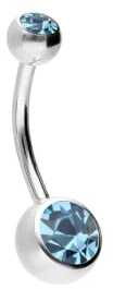 PIERCINGLINE Piercing de nombril en acier chirurgical avec 2 cristaux - Piercing Bananabell en couleurs stylées et 4 tailles, Stablänge: 6mm, Acier inoxydable, Cristal