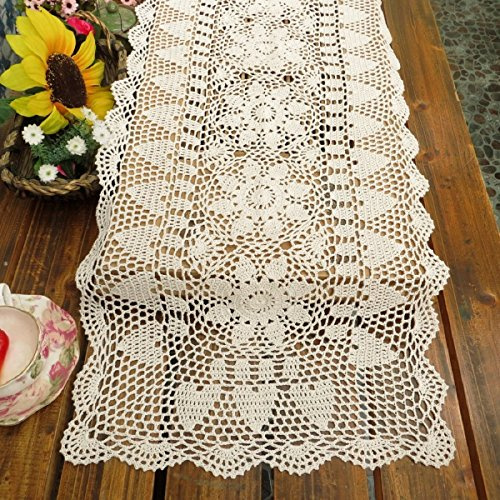 Laivigo Handmade Crochet Lace Table Cloth Doilies Doily,Rectangle,16 x 35 Inch,White