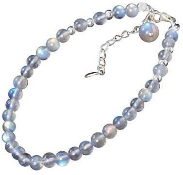 NicoWerk PREMIUM Damen Silberarmband aus 925 Sterling Silber - Mit Mondstein Kugeln versehen - Designed in Germany - Inkl. Verlängerungskette & Geschenkverpackung SAB141