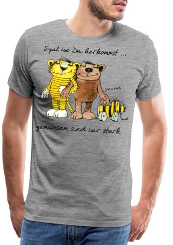 Spreadshirt Janosch Bär Tigerente Tiger Gemeinsam Stark Männer Premium T-Shirt, M, Grau meliert