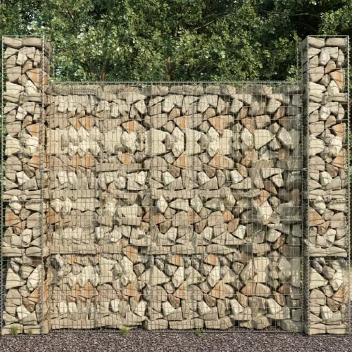 vidaXL Gabion Baskets 3 Pcs, Gabion Wall for Outdoor Patio Backyard, Gabion Cages for Stone Planter, Rock-Stone Wall, Galvanized Steel 9.8x9.8x77.6