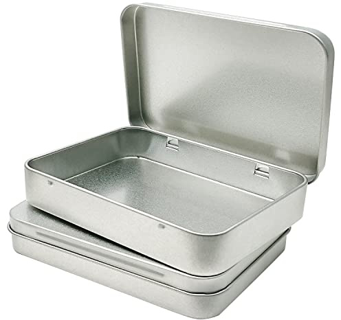 6 Pcs Hinged Tin Box Metal Tins Storage Containers, Silver 4.5x3.3 inch