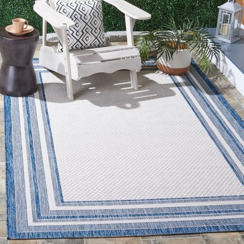 Safavieh Tappeto Contemporaneo per Soggiorno, Sala da pranzo, Camera da letto - Courtyard Collection, A Pelo Corto, Avorio e Marina, 122 X 170 cm