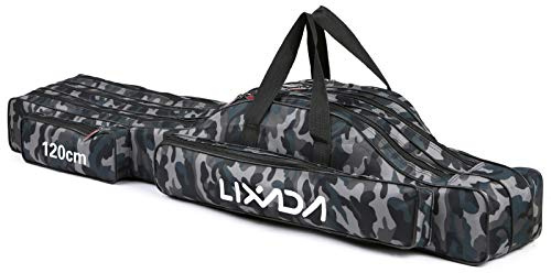 LIXADA Fishing Rod Case - 3 Layer Oxford Folding Rod Carrier, Reel & Tackle Storage Travel Bags (90cm/120cm/150cm) (Camouflage, 120cm)