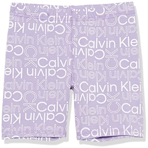 Calvin Klein Girls' Performance Bike Shorts, Soft & Stretchy with Flat Waistband & Snug Fit, Violet Tulip Logo, 16