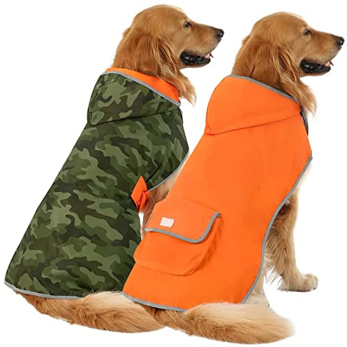 HDE Reversible Dog Raincoat Hooded Slicker Poncho Rain Coat Jacket for Small Medium Large Dogs Camo/Orange - 3XL
