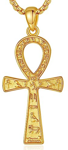 EUDORA Harmony Ball 18K Gold Ankh Kreuz Kette für Damen Herren Sterling Silber 925, Antikes Ägypten Anch Kreuz des Lebens Amulett Energie Anhänger Halskette Schmuck Geschenk für Herren Frauen, 22Zoll