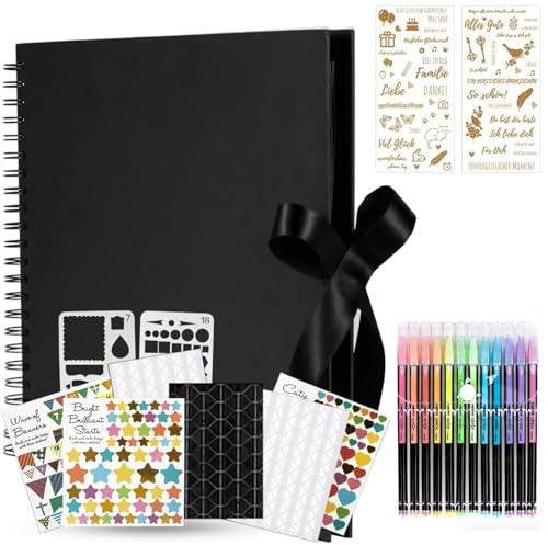 KASZOO 31x31cm Fotoalbum zum Selbstgestalten, DIY 80 Schwarze Seiten, Kann als Abschluss Geschenk, Geburtstagsgeschenk, Hochzeitstagsgeschenk