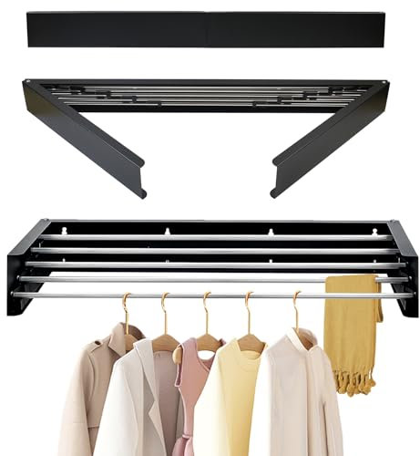 Gemsaya Wäscheständer zur Wandmontage, 80cm Ausziebar Wandtrockner, Edelstahl Wand Klappbar Wäschetrockner, Schwarz Faltbar Wandmontiert Wäscheleine, 50kg Tragkraft, für Indoor & Outdoor Balkon