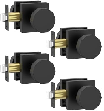 Asidrama 4 Pack Black Privacy Door Knobs with Lock, Door Handles with Matte Black Door Knobs Interior for Bedroom or Bathroom, Heavy Duty Door Lever for Left Right Sided Doors