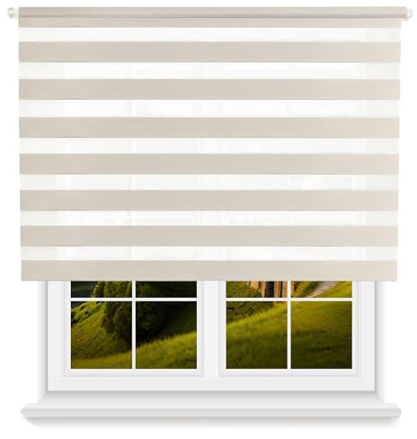 Estor Enrollable Día/Noche - Color Efecto Lino, 180 x 180cm (Ancho x Largo)/Tamaño de la Tela 177 x 175cm