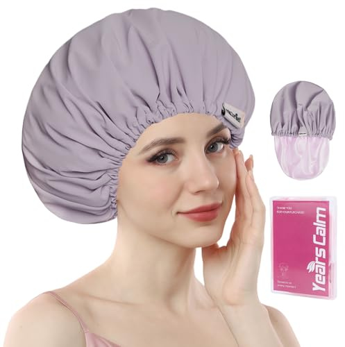 Years calm Bonnet de douche réutilisable, imperméable, double couche, avec bande élastique, idéal pour la douche, le spa, les voyages et le nettoyage (violet clair, taille unique)