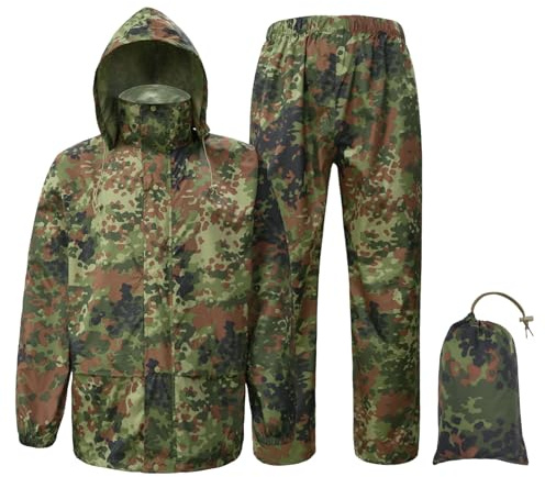 Tongcamo Combinaisons de pluie pour hommes imperméables - Veste de pluie Pantalon adulte Imperméable léger avec capuche Chasse Camo