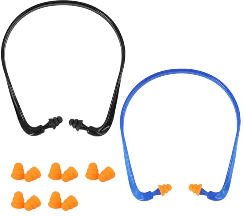 Lot de 2 Protections Auditives à Arceau avec 5 Paires de Bouchons d'Oreilles en Silicone, Réduction du Bruit SNR 25 dB, Réutilisables, Confortables, Idéal pour Dormir, Voyager, Travail, Chantier