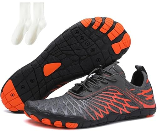 GVFDOAZJ Men's and Women's Barefoot Hiking Shoes, Wide-Toed Wading Shoes, Trail Running, Healthy, Non-Slip Barefoot Shoes. (Orange,16)