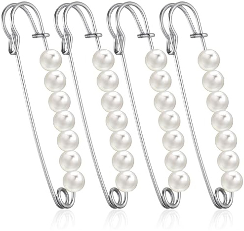 4 Stück Brosche Ausschnitt Verkleinern Perlenbroschennadeln Für Damen, Strass Sicherheitsnadel Clip Sicherheitsnadeln Mit Perlen Dekorative Sicherheitsnadeln Hosenclips Für Damen, Pullover, Schals