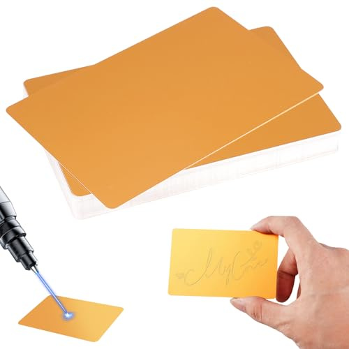 50 stycken visitkort av metall blank, 86 × 54 × 0,2 mm guld aluminium tomt namnkort, netall visitkort, tomma visitkort, för gör-det-själv presentkort kontorskamrater, visitkort tomt