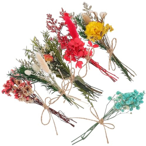 SHINEOFI 6 Mini Bouquet di Fiori Secchi Naturali, Piccolo Bouquet Essiccato per Decorazione della Tavola e Centrotavola Matrimonio, Pianta Essiccata Naturale per Casa, Ufficio e Fai da Te