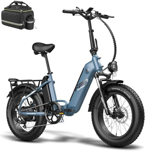 Fafrees FF20 Polar Folding Electric Bike for Adults, 48V 20.8Ah Dual Battery Ebike, Up to 100KM Range, 20 * 4.0 Fat Tyre Commuter Electric Bicycle for All Terrain & Travel (BLUE, 35L Pannier Bag)