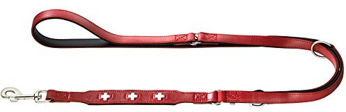 HUNTER Hundeführleine SWISS, Farbe: rot/schwarz, exklusives Rindsleder, schweizer Kreuz, elegante Optik, besonders reißfest, weiche Handschlaufe, langlebig, Made in Germany, Größe: 18/100
