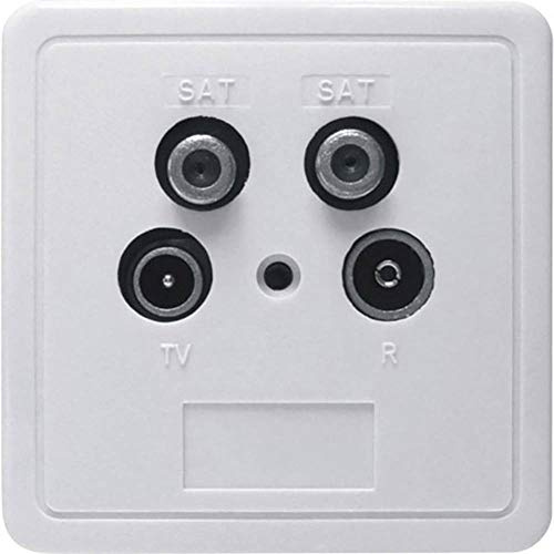 Axing SSD 4-00 Sat Twin-Dose 4-Loch Antennen-Steckdose Stichleitungsdose (SAT/SAT/TV/R) Aufputz Unterputz mit Deckel und Rahmen weiß