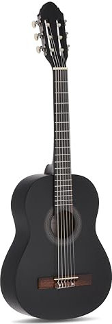 Juan Miguel Navarrez Konzertgitarre, klassische Gitarre, 1/2 schwarz, Starter Set (inkl. Tasche, Plektren, Buch mit CD, Stimmgerät)