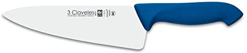 3 Claveles Proflex - Cuchillo cocinero 20 cm, acero inoxidable, color azul, ideal para el corte de pescado entre otros, microban, mango Proflex, NSF