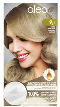 ALEA - Tinte Pelo Mujer - Alea Color - Nº 9.1 K - Color Rubio Extra Ceniza - Coloración Permanente en Crema - con Aceite de Argán y Macadamia - El embalaje puede variar