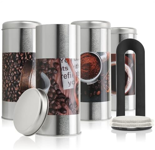 com-four® 3x Kaffeepaddose - Metalldose für Kaffeepads - Blech-Dekodose mit Deckel im modernen Vintage-Design - Aufbewahrungsbehälter für Kaffee, Kakao, Tee, Kekse (3 Stück - Kaffee)