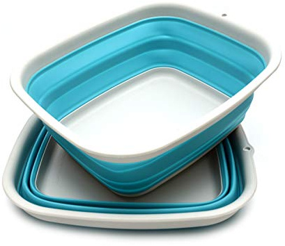 SAMMART Set of 2 Collapsible Tub - 9.45L (2.49 Gallon) - Foldable Dish Tub - Portable Washing Basin - Space Saving Plastic Washtub (2, Bright Blue)