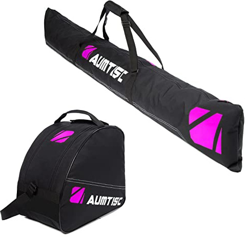AUMTISC Borsa per Kit da Sci - Borsa per Scarponi Combinata e Imbottita per 1 Paio di Scarponi - Borsa da Sci Regolabile Fino a 200 cm(Rosso,Base)