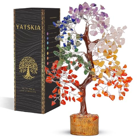YATSKIA - Árbol de la Vida de 7 Chakras, Cristales y Piedras curativas, decoración de Feng Shui, Accesorio de meditación, Regalo para Personas espirituales, Hecho a Mano con 7 Cristales Naturales