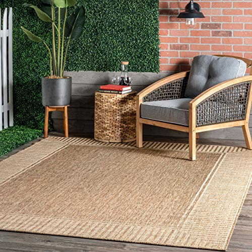 Nuloom Asha Light Brown/Ivory, 4' x 6', Casual, Striped Border, Soft and Cozy, High Traffic, Stain Resistant, Easy Clean, Durable Area Rug for Indoor/Outdoor Patio, Deck, Porch, Garden, Courtyard