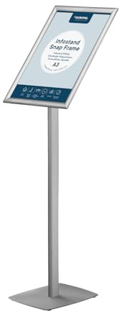 EUROPEL Infoständer mit Klapprahmen DIN A3 - Hoch-/Querformat drehbar - Bodenständer - Aluminium - silber - Höhe: 1,12 m
