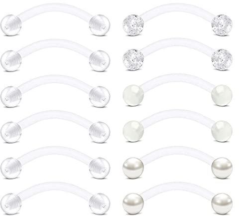 Briana Williams 12stk 14G Klar Curved Barbell Snake Eyes Piercing Retainers Bioflex Flexible Augenbraue Zunge Bauchnabel Piercing 12mm/14mm/16mm/18mm