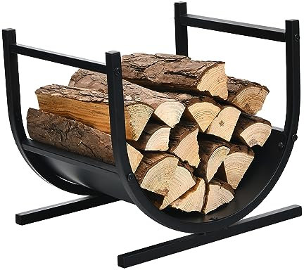 COSTWAY Porta Legna per Interni ed Esterni a Forma di U, Porta Legna per Camino in Acciaio con Base Stabile e Custodia di Trasporto, Portalegna da Ardere per Caminetto e Braciere (44 x 37 x 39,5 cm)