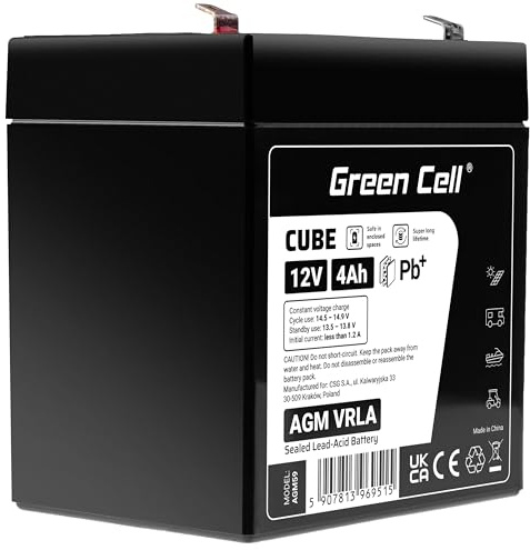 Green Cell® AGM 12 V 4 Ah batteri fleece batteri VRLA blybatteri blybatteri ersättningsbatteri batteribatteri försörjningsbatteri cykelsäkert underhållsfri för elektriska leksaker | larm | nödström | barnfordon