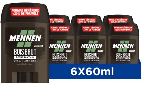 Mennen Natural Force Deodorante di origine naturale uomo 48H stick largo senza alcool anti tracce - set of 6